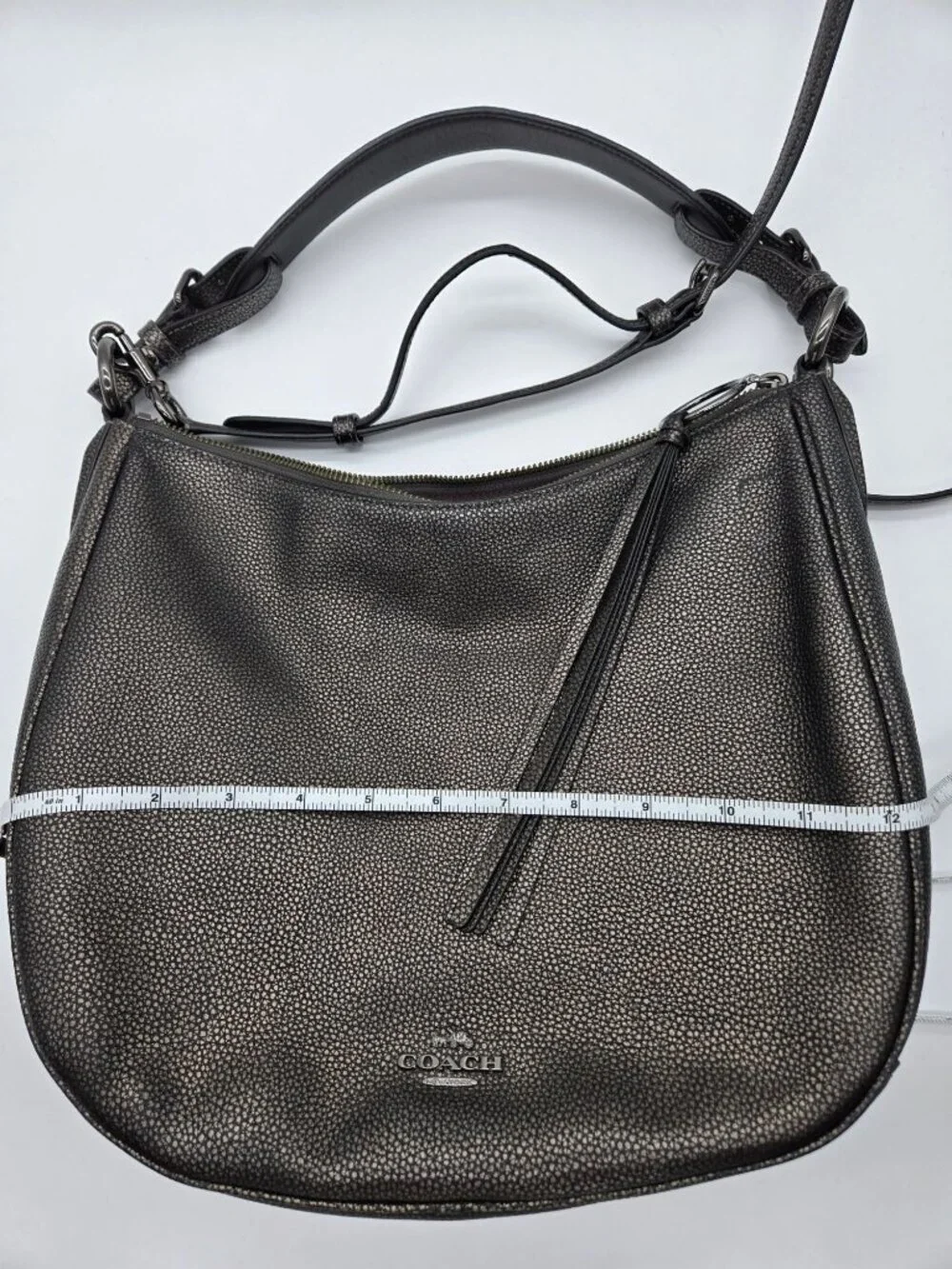 Coach Sutton Hobo 40632 Metallic Pewter Leather Convertible Shoulder Crossbody B